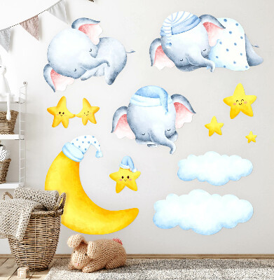 Muurstickers 130x177 Olifanten en wolken in een pastelparadijs