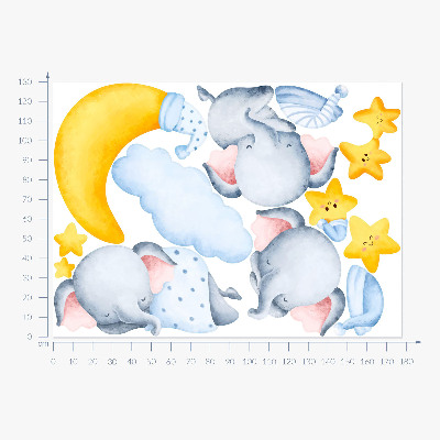 Muurstickers 130x177 Olifanten en wolken in een pastelparadijs