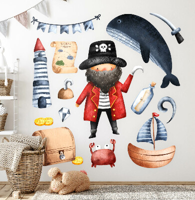 Muurstickers 130x179 Piratenwereld in pastelkleurige waterverf