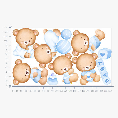 Muurstickers 130x223 Pastelkleurige teddyberen in aquarelversie