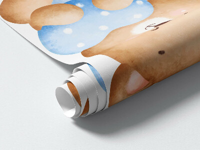 Muurstickers 130x181 Pastelkleurige aquarel teddyberen in een charmante stijl