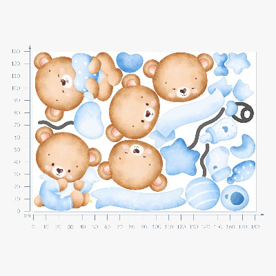 Muurstickers 130x181 Pastelkleurige aquarel teddyberen in een charmante stijl