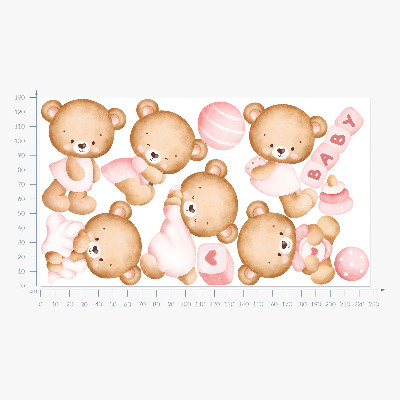 Muurstickers 130x227 Pastelkleurige aquarel teddyberen in een charmante uitvoering