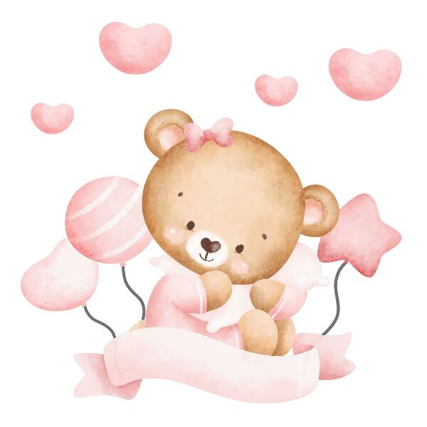 Muurstickers 130x194 Een schattige teddybeer in een delicate aquarelstijl