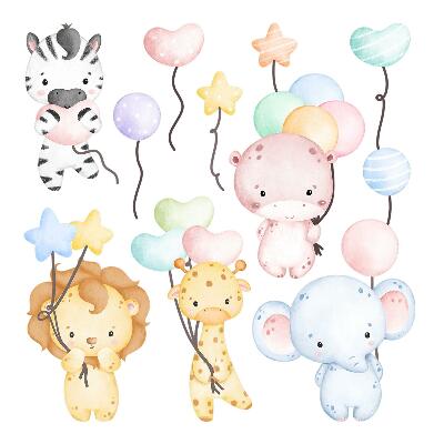 Muurstickers 130x192 Safari met wilde dieren en aquarelballonnen