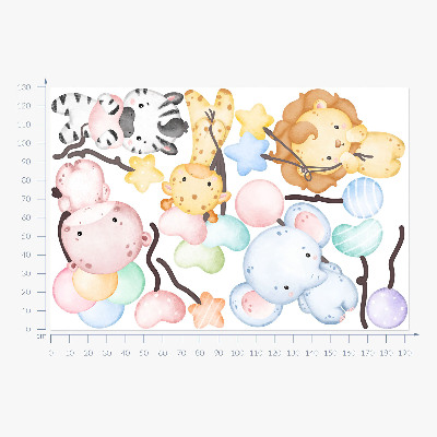 Muurstickers 130x192 Safari met wilde dieren en aquarelballonnen