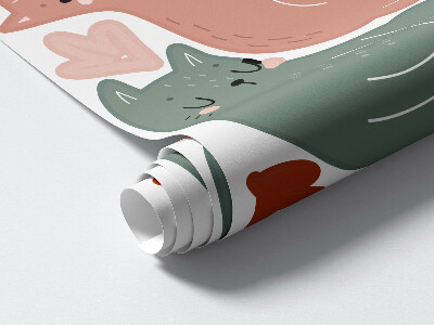 Muurstickers 130x229 Pastelkleurige katten en planten in boho-stijl