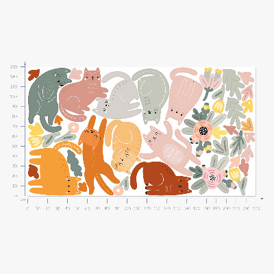 Muurstickers 130x229 Pastelkleurige katten en planten in boho-stijl