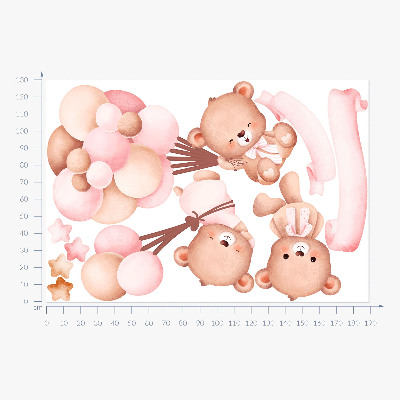 Muurstickers 130x189 Teddyberen met ballonnen in pastelwaterverf