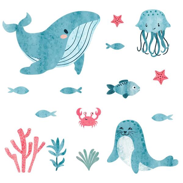 Muurstickers 130x237 Een zeeparadijs in aquarelstijl