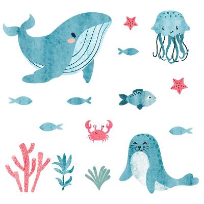 Muurstickers 130x237 Een zeeparadijs in aquarelstijl