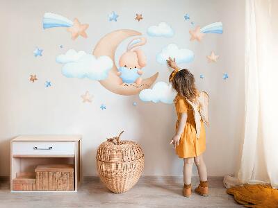 Muurstickers 130x214 Wolkenkonijn op een pastelmaan