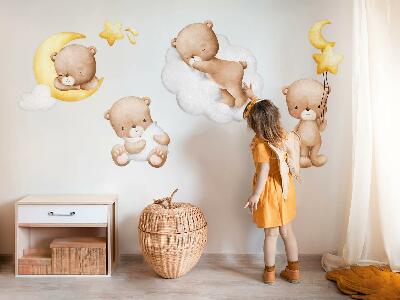 Muurstickers 130x205 Schattige teddyberen in de wolken en sterren