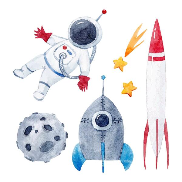 Muurstickers 130x219 Ruimtepastelpatroon met astronaut en raketten