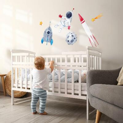 Muurstickers 130x219 Ruimtepastelpatroon met astronaut en raketten