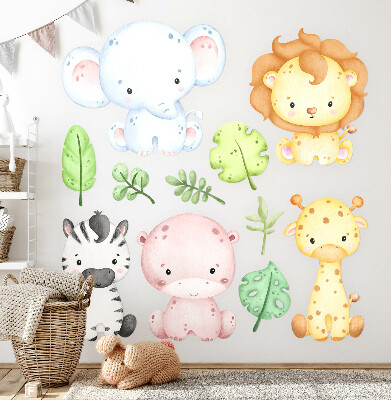 Muurstickers 130x150 Safari in pasteltinten met charmante dieren