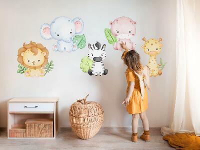 Muurstickers 130x150 Safari in pasteltinten met charmante dieren