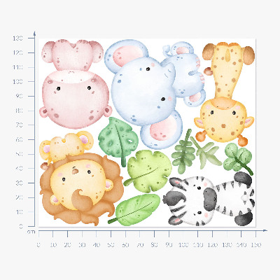 Muurstickers 130x150 Safari in pasteltinten met charmante dieren