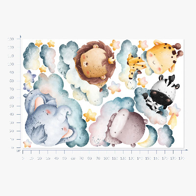 Muurstickers 130x193 Nachtwolken met lachende dieren aquarel