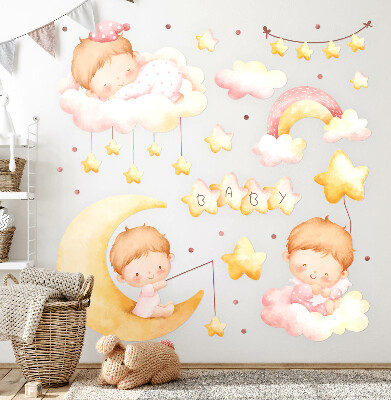 Muurstickers 130x173 Lieve kleine baby's in de wolken