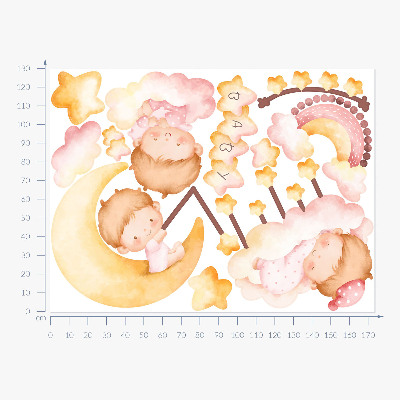 Muurstickers 130x173 Lieve kleine baby's in de wolken
