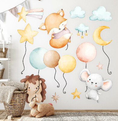 Muurstickers 130x225 Schattige boho-dieren met pastelkleurige ballonnen