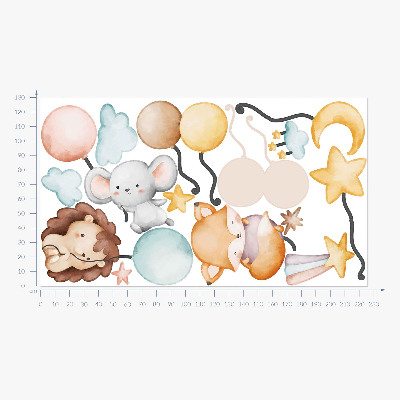 Muurstickers 130x225 Schattige boho-dieren met pastelkleurige ballonnen