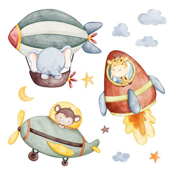 Muurstickers 130x196 Dierenvluchten in aquarelstijl