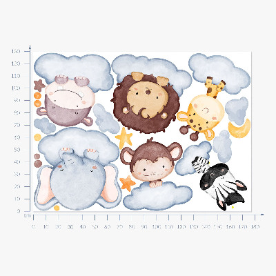 Muurstickers 130x177 Schattige dieren in pastelwolken