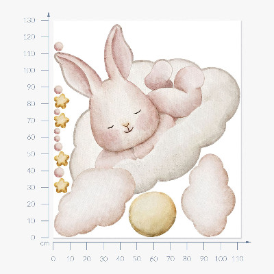 Muurstickers 130x112 Konijntje op de wolken en pastelwaterverf
