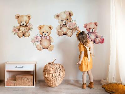 Muurstickers 130x167 Teddyberen met bloemen in aquarelstijl