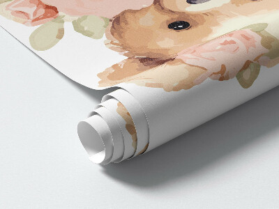 Muurstickers 130x167 Teddyberen met bloemen in aquarelstijl