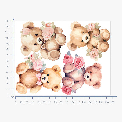 Muurstickers 130x167 Teddyberen met bloemen in aquarelstijl