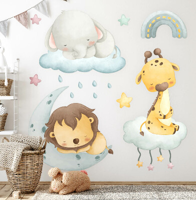 Muurstickers 130x197 Schattige dieren in pastelhemel