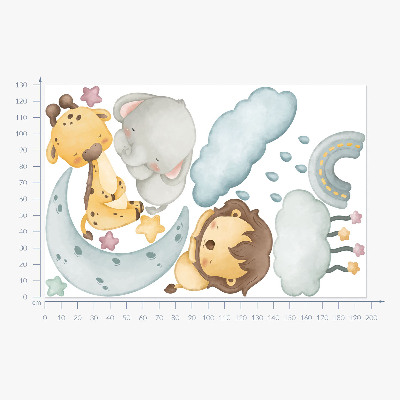 Muurstickers 130x197 Schattige dieren in pastelhemel