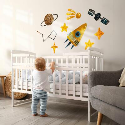 Muurstickers 130x187 Raketillustraties van planeten en sterren in de ruimte