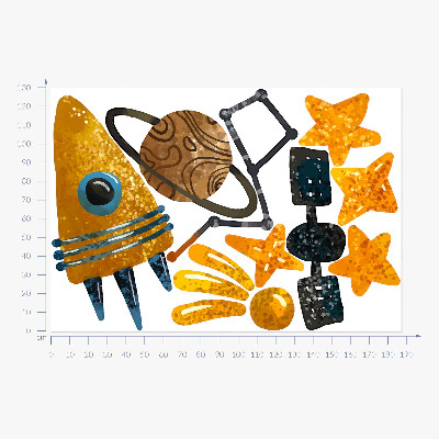 Muurstickers 130x187 Raketillustraties van planeten en sterren in de ruimte