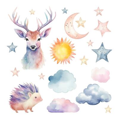 Muurstickers 130x143 Pastel aquarel dieren en lucht