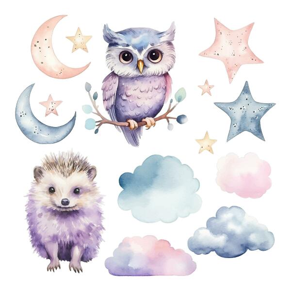 Muurstickers 130x172 Dieren in de pastelmagie van de nachtelijke hemel