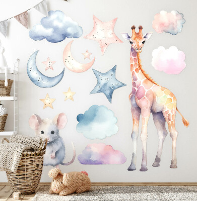 Muurstickers 130x123 Nachtelijke wonderen van de natuur in pastelkleurige aquarelstijl