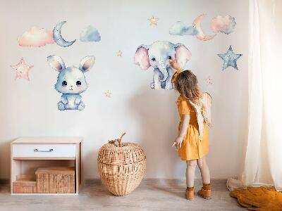 Muurstickers 130x224 Schattige dieren aan de pastelkleurige nachthemel