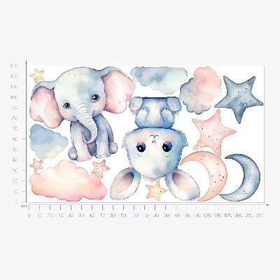 Muurstickers 130x224 Schattige dieren aan de pastelkleurige nachthemel