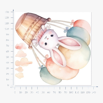 Muurstickers 130x136 Konijntje met ballonnen in aquarelkleuren