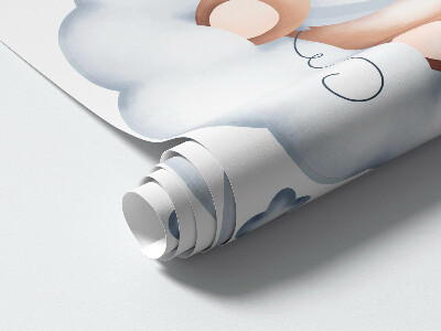 Muurstickers 130x229 Schattige teddyberen in wolken in pasteltinten