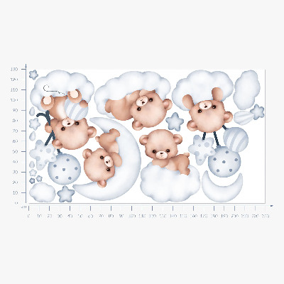 Muurstickers 130x229 Schattige teddyberen in wolken in pasteltinten