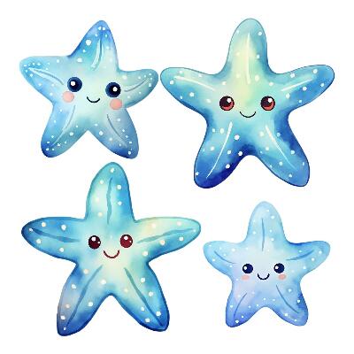 Muurstickers 130x138 Blauwe zeester in aquarelstijl