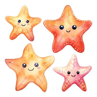 Muurstickers 130x141 Vrolijke pastelkleurige zeester in aquarelstijl