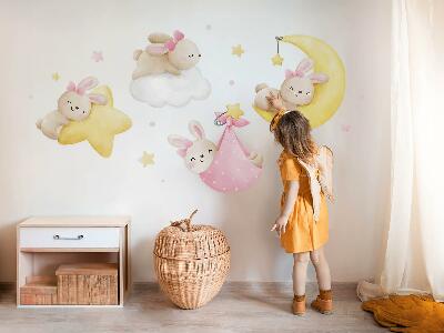 Muurstickers 130x191 Konijntjes in de nachtelijke hemel aquarel pastel