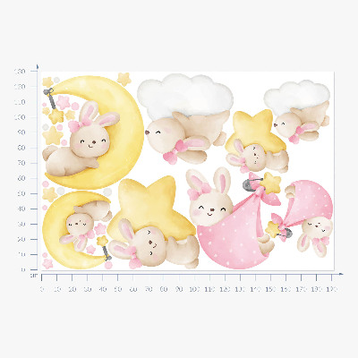 Muurstickers 130x191 Konijntjes in de nachtelijke hemel aquarel pastel