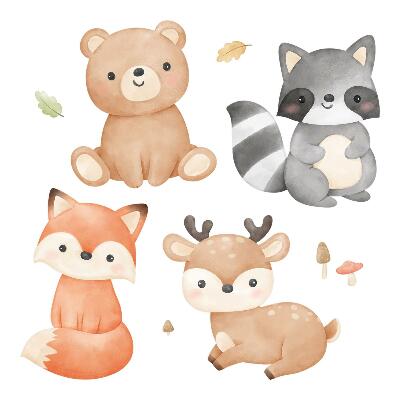 Muurstickers 130x165 Bosdieren in een pastelkleurige aquarelstijl